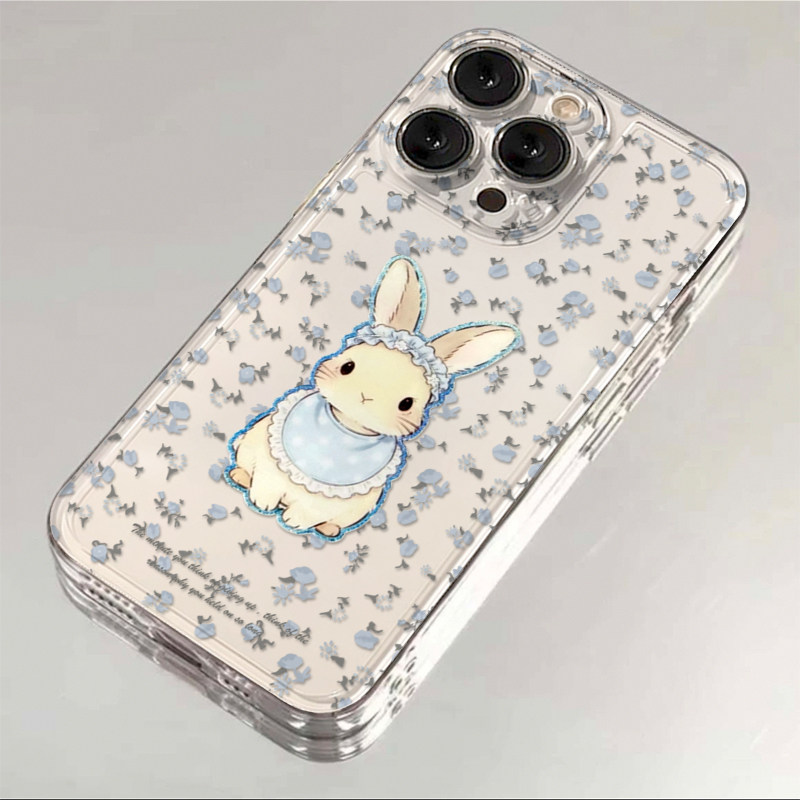 碎花围兜兔子适用于苹果17/16promax太空手机壳透明iPhone15/14/13pro小众创意vivo华为P70小米17oppo女款套
