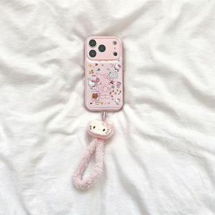 冬季毛绒kt猫挂绳适用苹果17promax手机壳iPhone17/16/15/14pro气垫硅胶防摔14/13/12/11全包软套13pro女款套