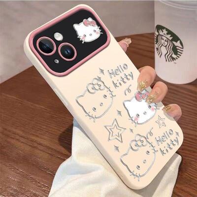 银线条凯蒂猫适用苹果17promax视窗手机壳17/16/15/14plus全包防摔iPhone17pro/16/15/14/13/12/11女款保护套