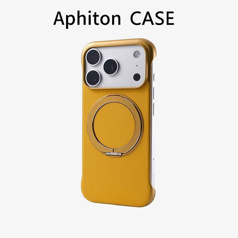 黄色无边框贴皮支架适用苹果17/16promax简约高级感手机壳iPhone17新款式AIR华为P80/P70PRO小米17/15PRO男女