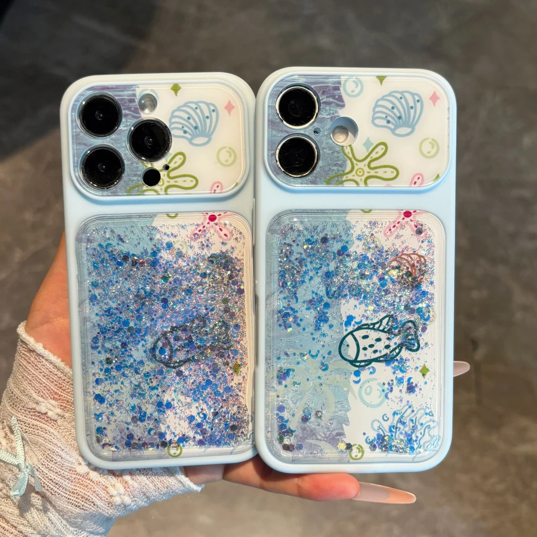 流沙壳彩色绘画海洋适用苹果17promax/16/15/14/13华为Pura90/vivoX300/oppoReno16/小米17康宁大视窗手机壳