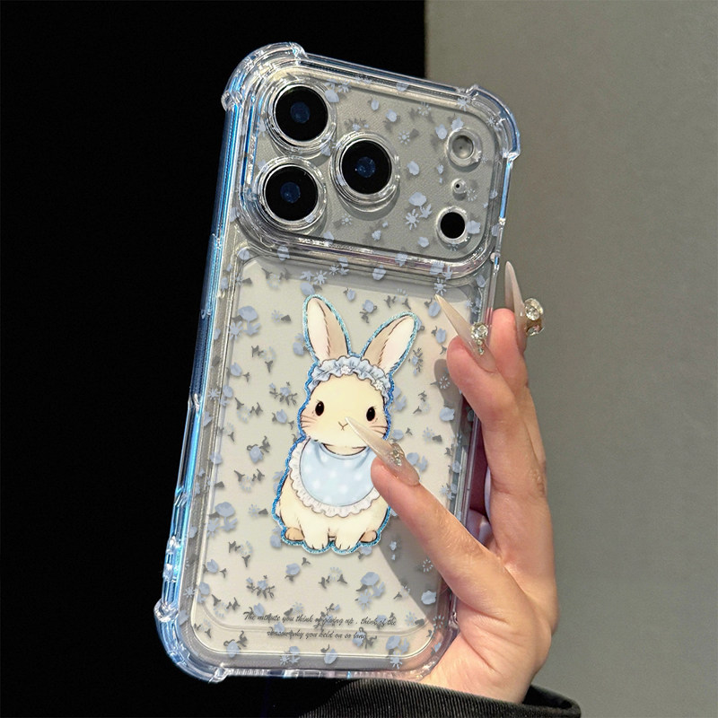 碎花围兜兔子适用苹果17promax四角防摔气囊手机壳iPhone16/15/14/13pro全包透明vivo华为P70小米17oppo新款