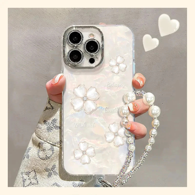 鎏金四叶草适用苹果17promax轻奢高级贝壳纹手机壳iPhone16pro新款15pro小众创意14/13max全包防摔12女款11套