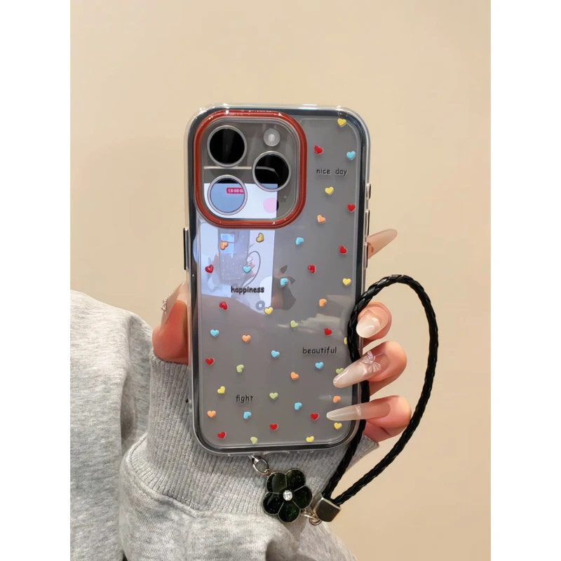 英文彩色小爱心适用苹果17/16promax透色手机壳iPhone15plus夏日新款14/13pro高颜值小米15vivo华为p70oppo套