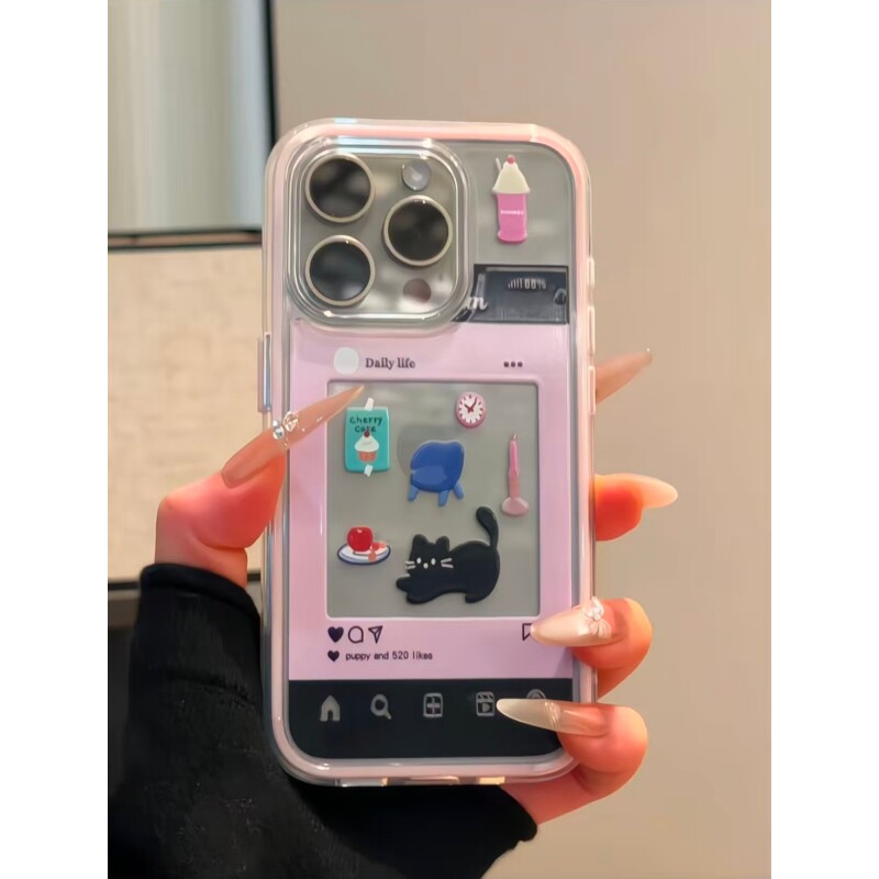 ins闹钟小黑猫适用苹果17/16promax透色手机壳iPhone15plus全包防摔14/13pro高颜值小米15vivo华为p70oppo潮
