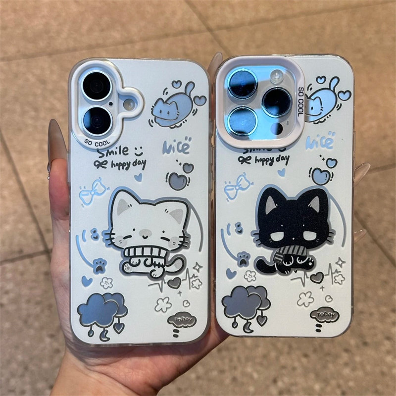 Q版围巾小猫适用于苹果17/18promax银色IMD光油手机壳iPhone16pro/15pro防摔创意14/13/12/11pro保护套