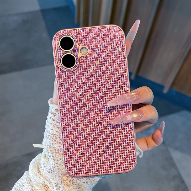 ins风少女粉适用iPhone18/17Promax金属漆闪钻手机壳苹果16/15pro磨砂硬壳14/13pro个性12/11promax保护套