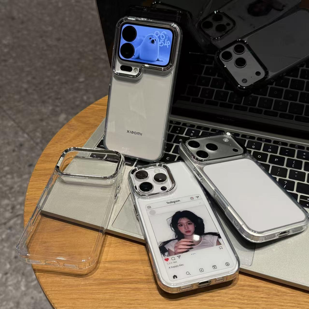 高级透明金属镜框适用苹果17/16promax靓眼手机壳iPhone15pro全包软套15/14/13pro简约vivo华为P70小米17oppo