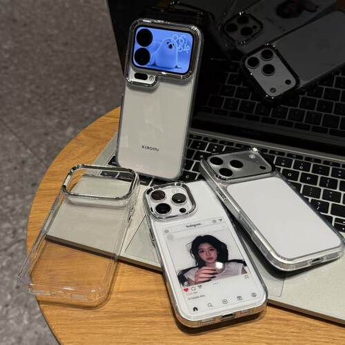 高级透明金属镜框适用苹果17/16promax靓眼手机壳iPhone15pro全包软套15/14/13pro简约vivo华为P70小米17oppo