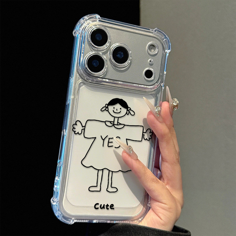 线条yes女孩适用苹果17promax四角防摔气囊手机壳iPhone16/15/14/13pro全包透明vivo华为P70小米17oppo个性潮