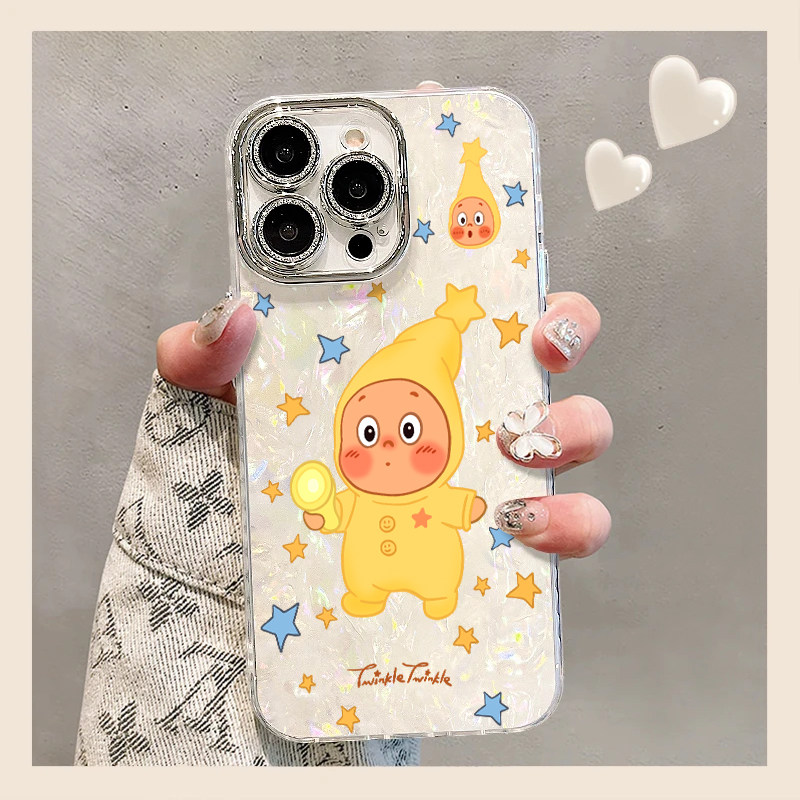 手电筒星人适用苹果16/17promax贝壳纹天使眼手机壳适用iPhone15plus/14适用华为适用小米适用vivo适用oppo套