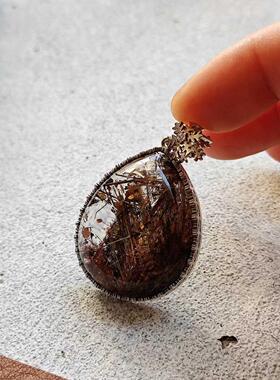 原创设计925银饰镶嵌原矿水晶精品云母钛项链吊坠一物一图