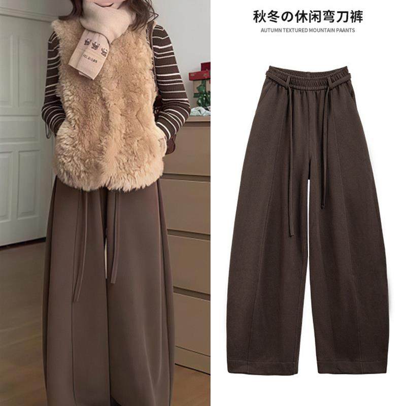 咖色弯刀裤女秋冬加绒2025新款美式高腰垂感阔腿裤宽松香蕉运动裤,女装/女士精品,休闲裤,淘宝优惠券,粉丝福利购,淘宝优惠卷
