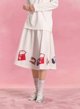 SOFITTE 25SS白色DIY印花挂件趣味包包印花蓬蓬半身裙时尚A字裙