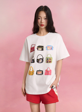 SOFITTE 25SS白色趣味包包休闲纯棉短袖时尚印花夏季新款T恤男女