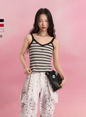 【肖燕同款】SOFITTE 25SS撞色条纹修身低领吊带轻薄短款修身背心