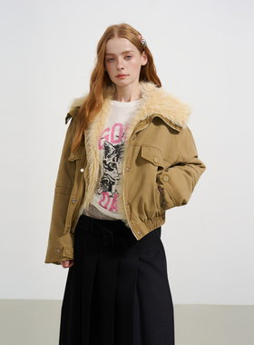 SOFITTE 25AW驼色复古大翻毛领廓形工装派克服修身百搭外套上衣