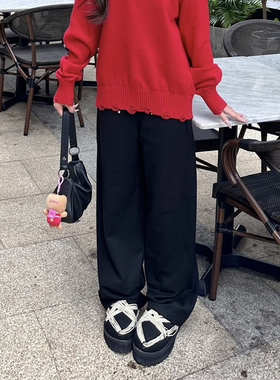 SOFITTE 官方直营黑色时尚重工珍珠铆钉伐木羊毛休闲阔腿裤子男女