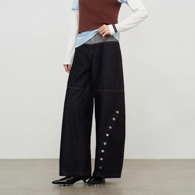 SOFITTE 26SS原色拼接宽松弯刀牛仔裤百搭休闲日常通勤男女同款