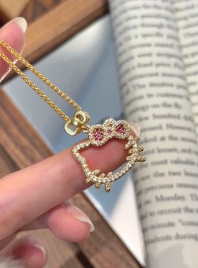 满钻锆石镂空KT猫项链