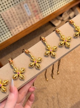 新中式古法双面红宝石十字项链