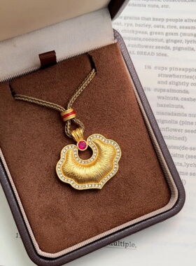 古法沙金拉丝镶钻祥云平安锁吊坠国潮风百搭祥云如意锁百搭毛衣链