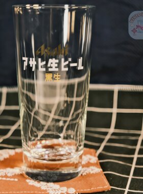 朝日黑啤酒金色印花玻璃杯
