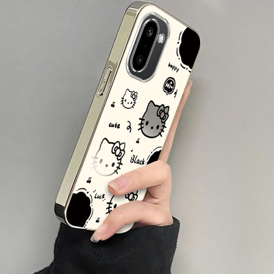 适用一加Ace6T手机壳1加Ace6T新款保护套OPPO电镀透明镜头全包防摔PLR110高级感oppo男女1+Aec软外壳黑白kt猫