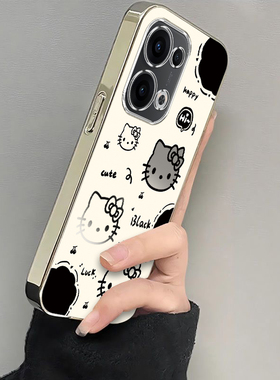 OPPOReno13手机壳OPPO新款Reno13Pro5G套OPPORone135G电镀OPPOReon全包防摔OPPORneo女生OPP0PP0PPO黑白kt猫