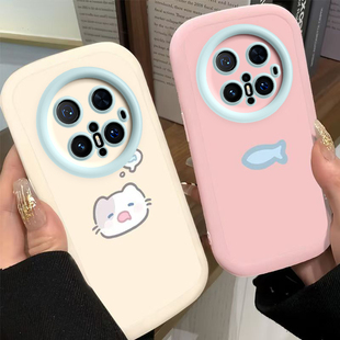 华为Mate70Pro手机壳MT70保护M70套Mete新款十+可爱Meta魅特MatePro美特液态硅胶全包Met防摔Por男女小猫小鱼