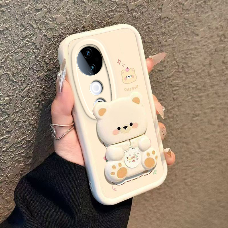 适用vivoS19手机壳vivo S19Pro保护套viv0新款可爱软硅胶全包防摔曲屏曲面屏步步高维沃Por是Pr0男女镜子支架