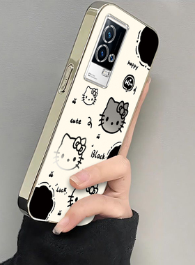 适用iQOO8手机壳vivoiQOO8Pro保护套vivo爱酷iQ008可爱i酷iPOO电镀银框iOOQ全包iQQO防摔iQ8iCOO女生黑白kt猫