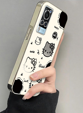 适用vivoX60手机壳X60Pro+保护套2024新款vivo高级感可爱电镀全包防摔步步高维沃viv0叉Por十Pr0女生黑白kt猫