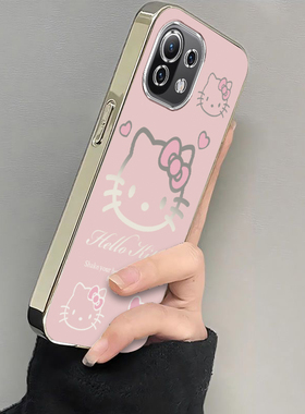 适用小米11青春版手机壳Mi11Lite保护套M2101K9C十一LE春青5G活力板5GNE高级感可爱电镀全包防摔女生粉色kt猫