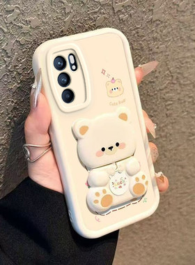 适用OPPOReno6手机壳OPPO新款Reno65G套Reon6pro高级感5G硅胶OPPORone全包OPP0PP0PPO防摔Ren09男女镜子支架