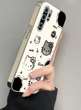 适用华为P30Pro手机壳P3OPro保护套P30P新款PPro可爱Plus软电镀Polo曲屏Pr0全包RO防摔P三零Por女生黑白kt猫
