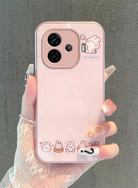 适用iqooz9turbo手机壳新款z9/z9x全包防摔iqooz8/z8x/z7z6/z5/z3玻璃小兔子vivoiqoou5/u3/u1x女可爱金属漆