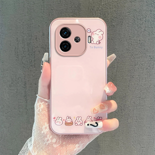 z8x u1x女可爱金属漆 适用iqooz9turbo手机壳新款 z9x全包防摔iqooz8 z3玻璃小兔子vivoiqoou5 z7z6