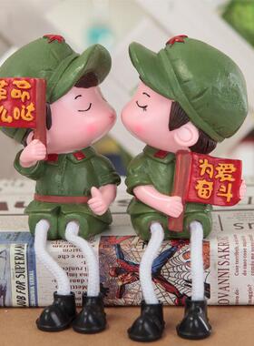 红军小兵树脂工艺品摆件 创意吊脚娃娃中式卡通玩具公仔