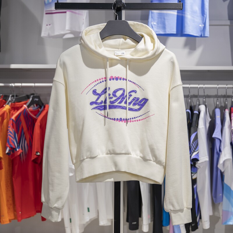 正品李宁女子卫衣秋季纯棉宽松舒适百搭套头连帽运动服AWDTC94