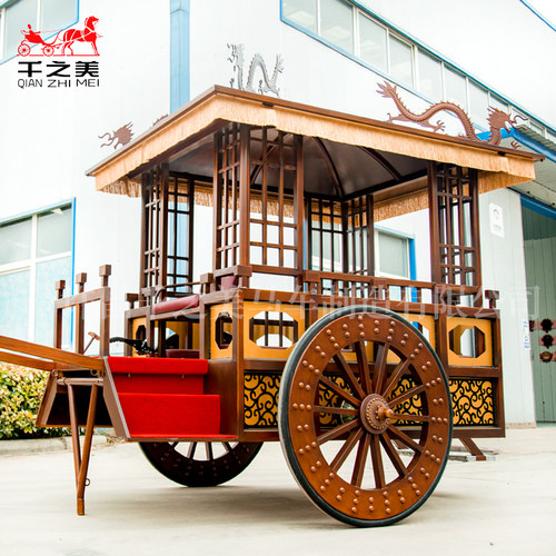 中式古代马车古典婚礼马车金属材质仿木彩绘马拉款仿古观光小马车