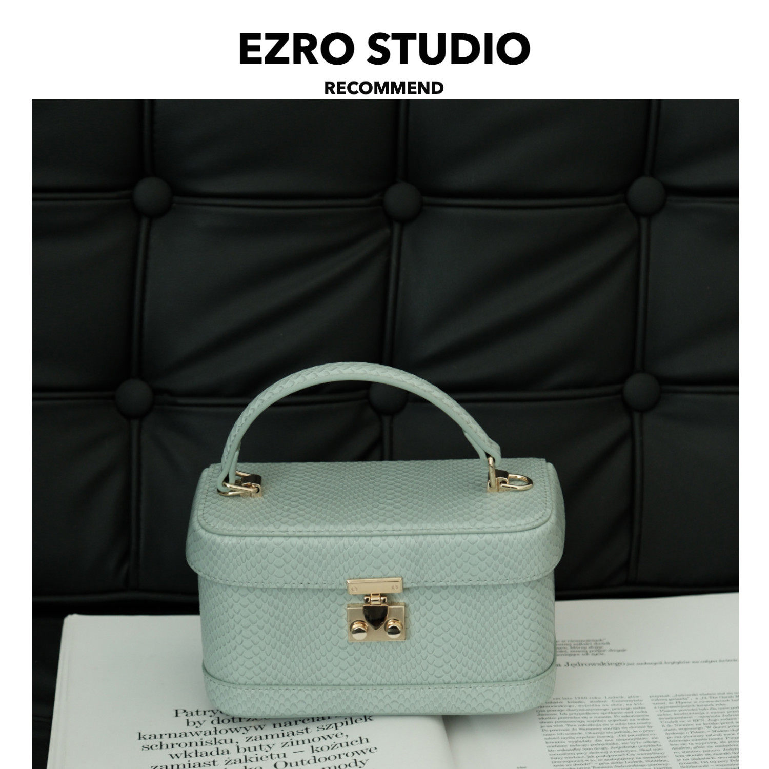【EZRO】一作 蜥蜴纹牛皮质感真皮方盒子包锁扣斜挎小包精致可爱