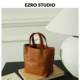 一作 EZRO 高级植鞣牛皮真皮简约手提托特水桶包斜挎百搭女包