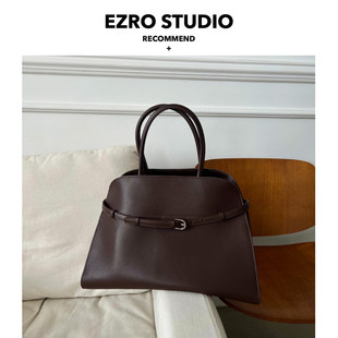 简约风 高级皮带设计大容量托特包真皮牛皮通勤手提女包 EZRO
