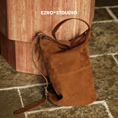 一作 EZRO 麂皮真皮牛皮磨砂单肩腋下hobo托特包可变形水桶包