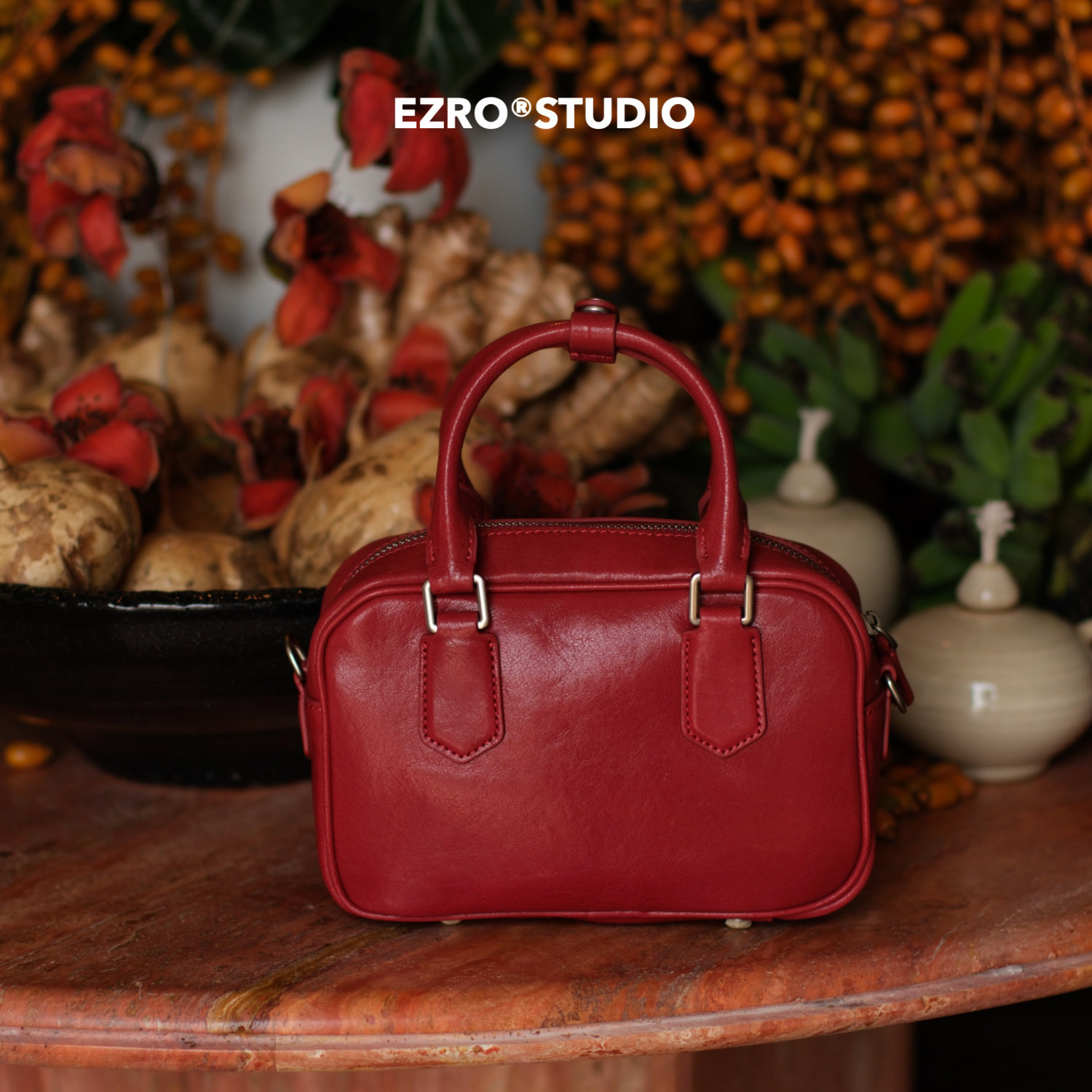 【EZRO】一作 植鞣牛皮质感真皮小方包高级感手提斜挎包春季新款
