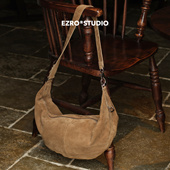 女 麂皮真皮头层小牛皮单肩斜挎牛角包设计小众新款 EZRO 一作