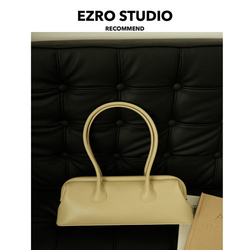 EZRO质感真皮小众设计单肩法棍包