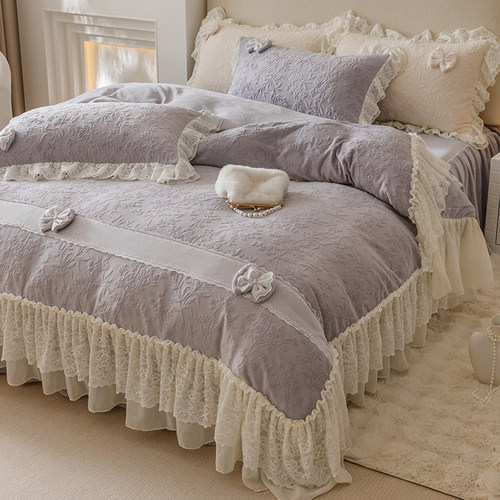 公主风法式加厚双面牛奶绒四件套