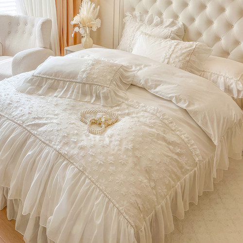 法式仙女白色全棉蕾丝花边四件套